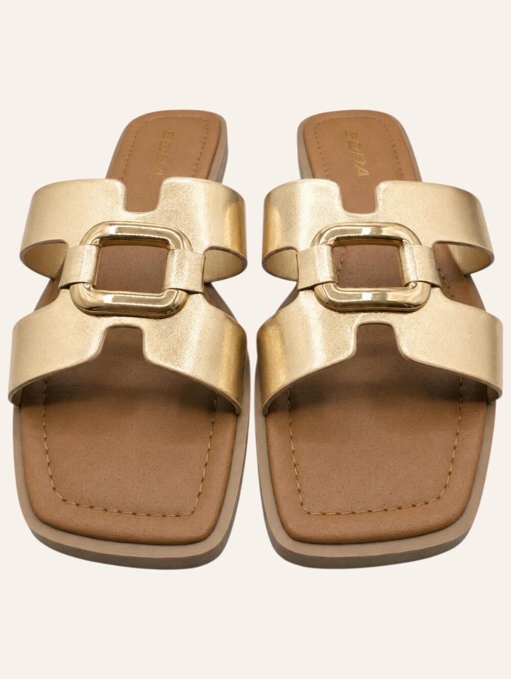 Soda Gold H Band Slide Sandals 8.5 Resort Luxe Coastal Chic NWOT
